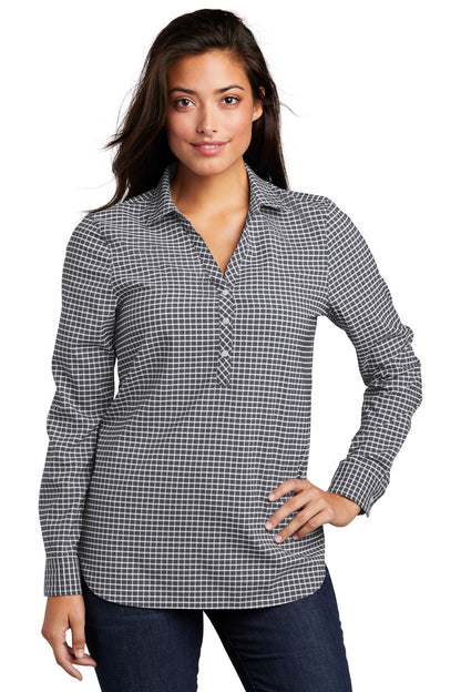 Front View of Graphite/White Port Authority Ladies City Stretch Tunic LW680