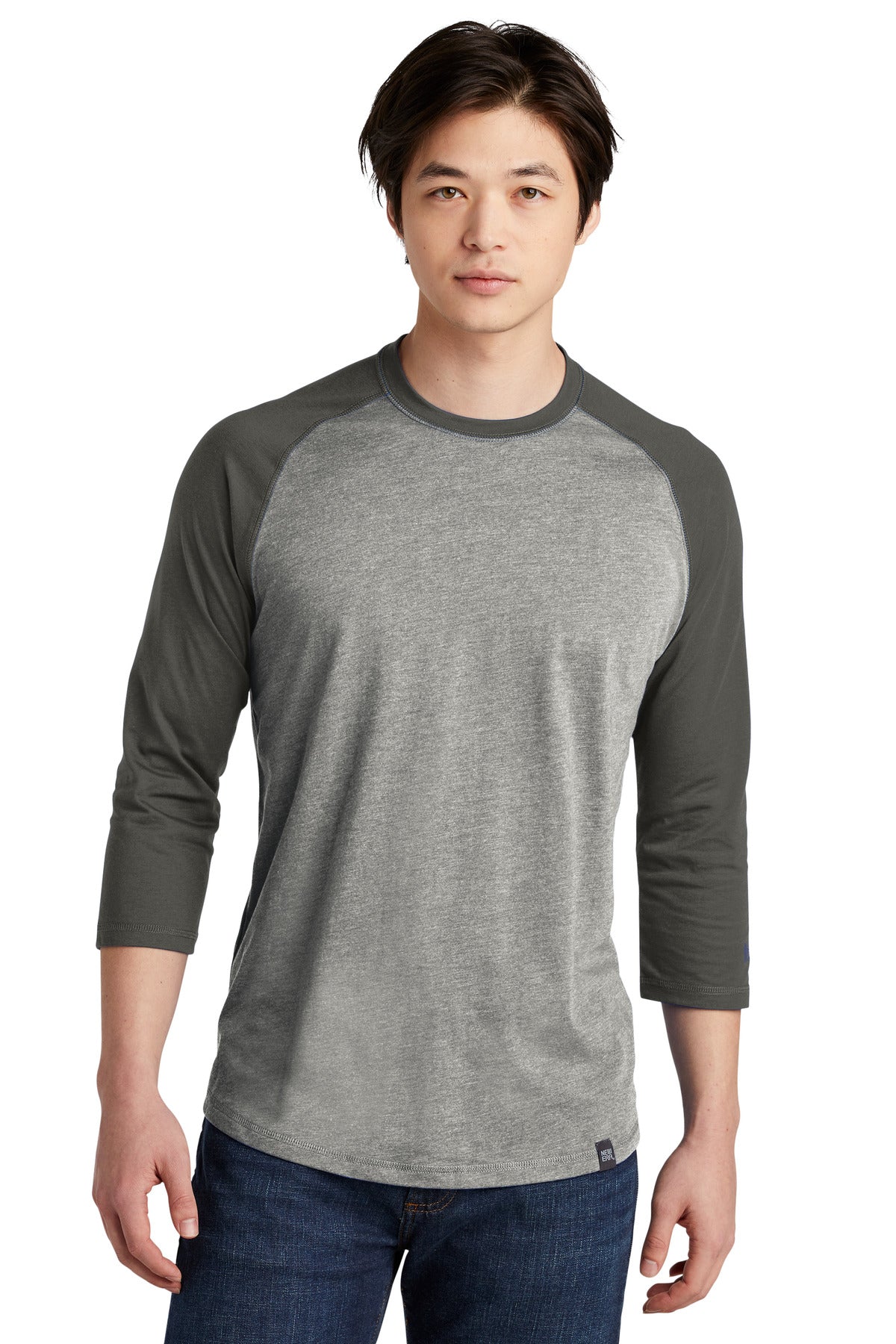 Front View of Graph/Lt GrphT New Era Heritage Blend 3/4-Sleeve Baseball Raglan Tee. NEA104