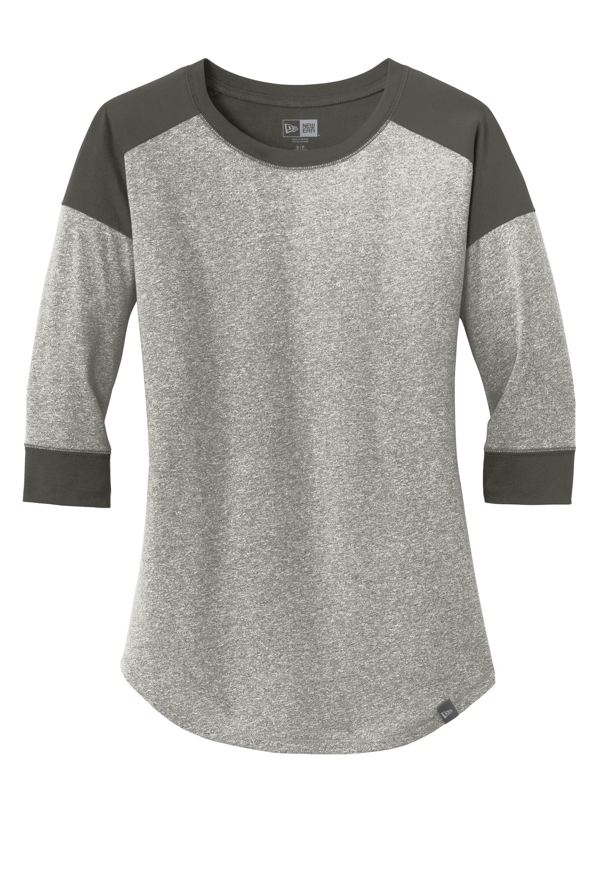 Front View of Graph/Lt GrphT New Era Women's Heritage Blend 3/4-Sleeve Baseball Raglan Tee. LNEA104