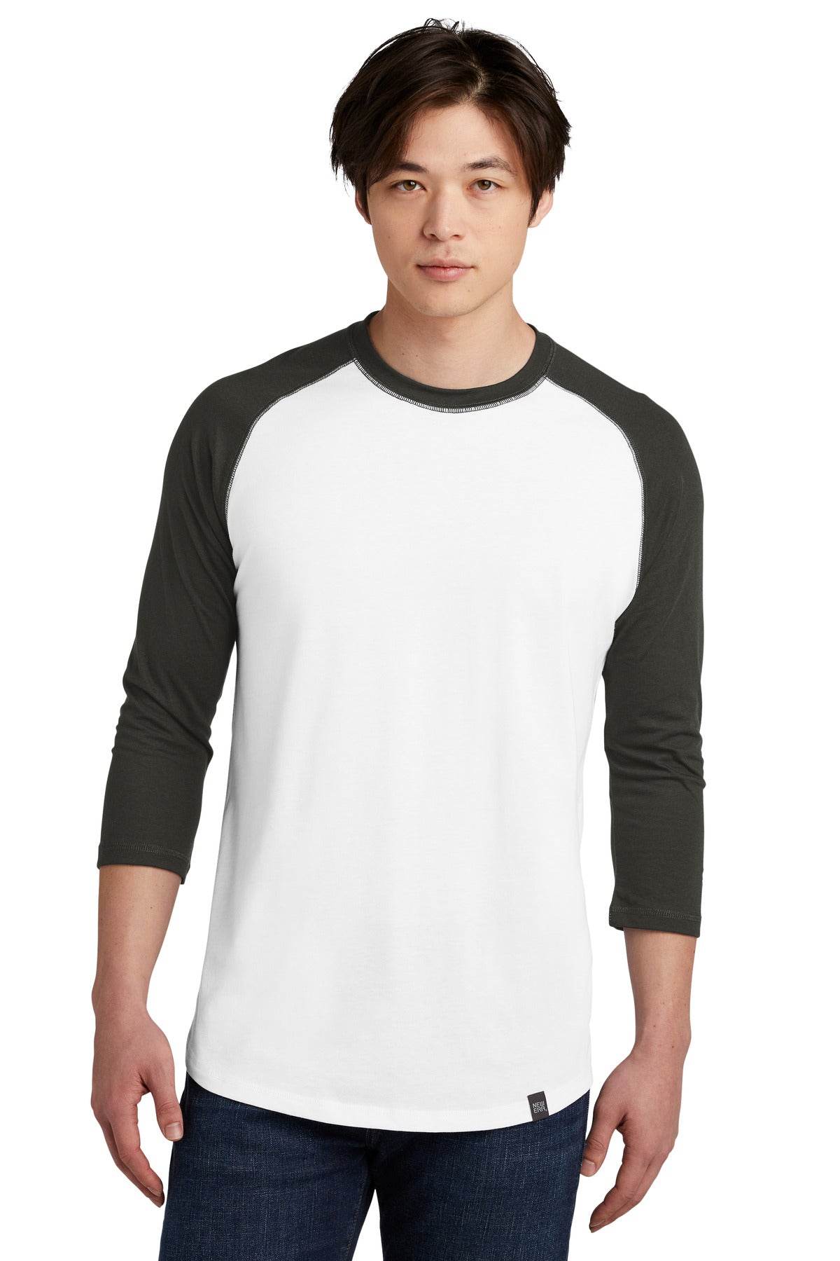Front View of Graph/White New Era Heritage Blend 3/4-Sleeve Baseball Raglan Tee. NEA104