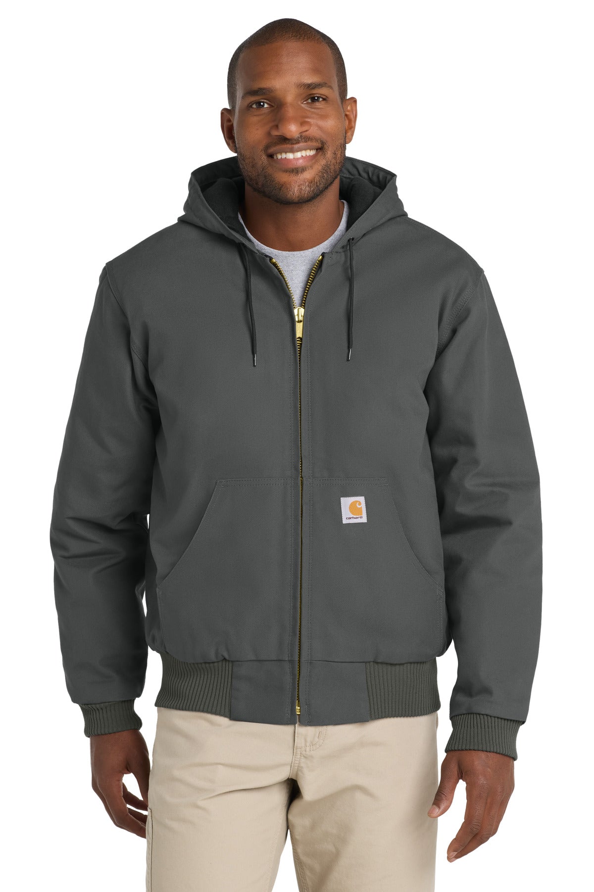 Front View of Gravel Carhartt Quilted-Flanne-Lined Duck Active Jac. CT106677
