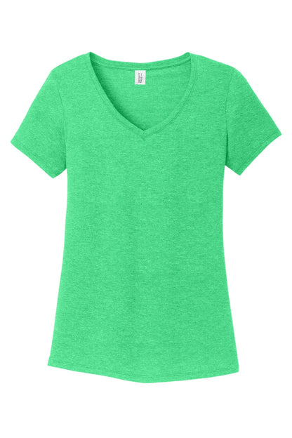 Front View of Green Frost District Women's Perfect Tri V-Neck Tee. DM1350L