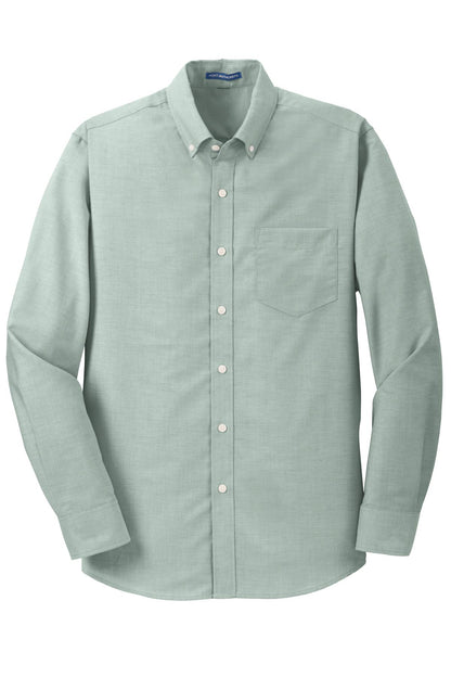Front View of Green Port Authority SuperPro Oxford Shirt. S658