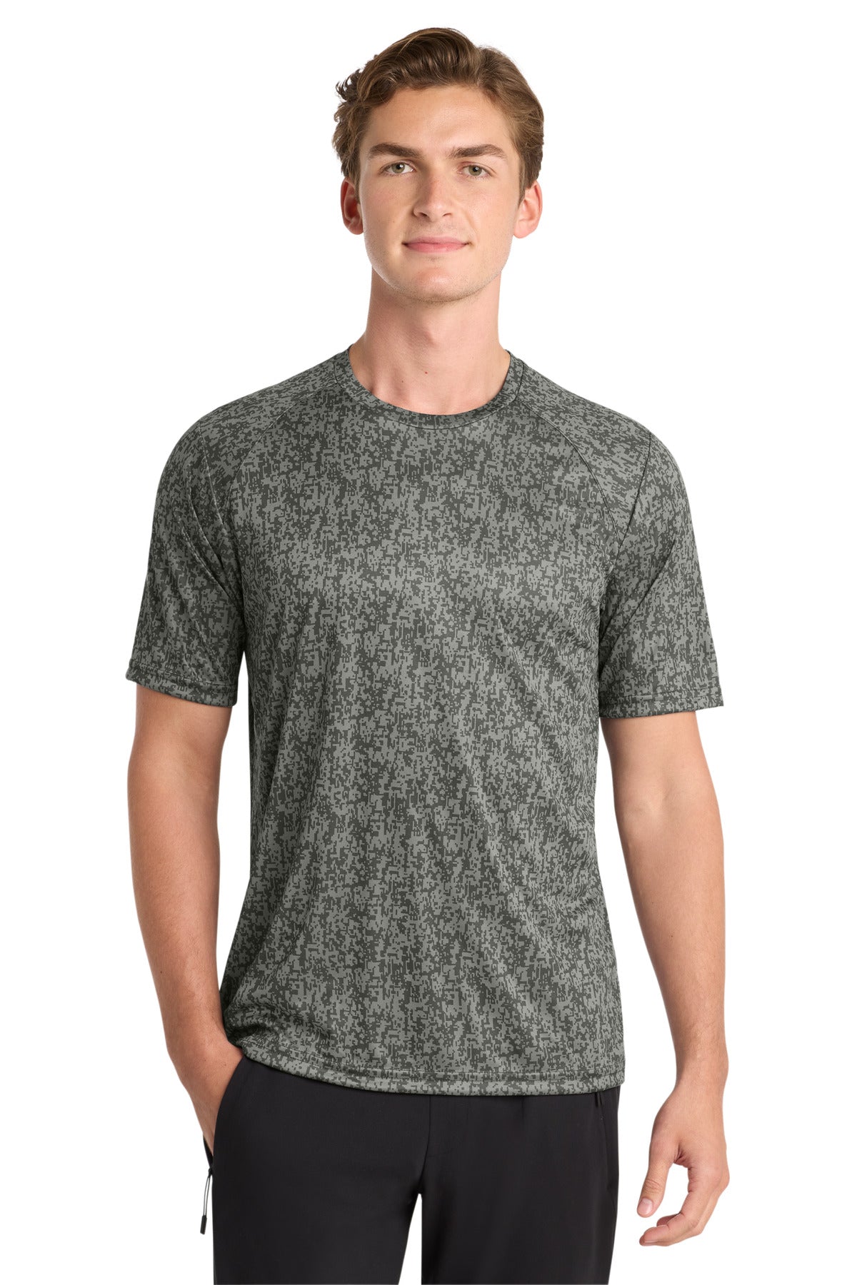 Front View of Grey Concrete Sport-Tek Digi Camo Tee. ST460