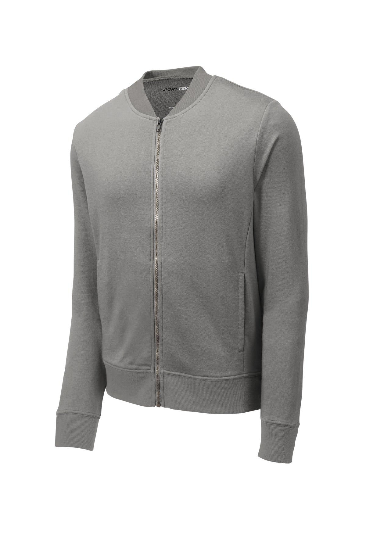 Front View of Grey Concrete Sport-Tek Lightweight French Terry Bomber. ST274