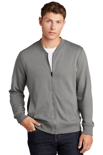 Front View of Grey Concrete Sport-Tek Lightweight French Terry Bomber. ST274