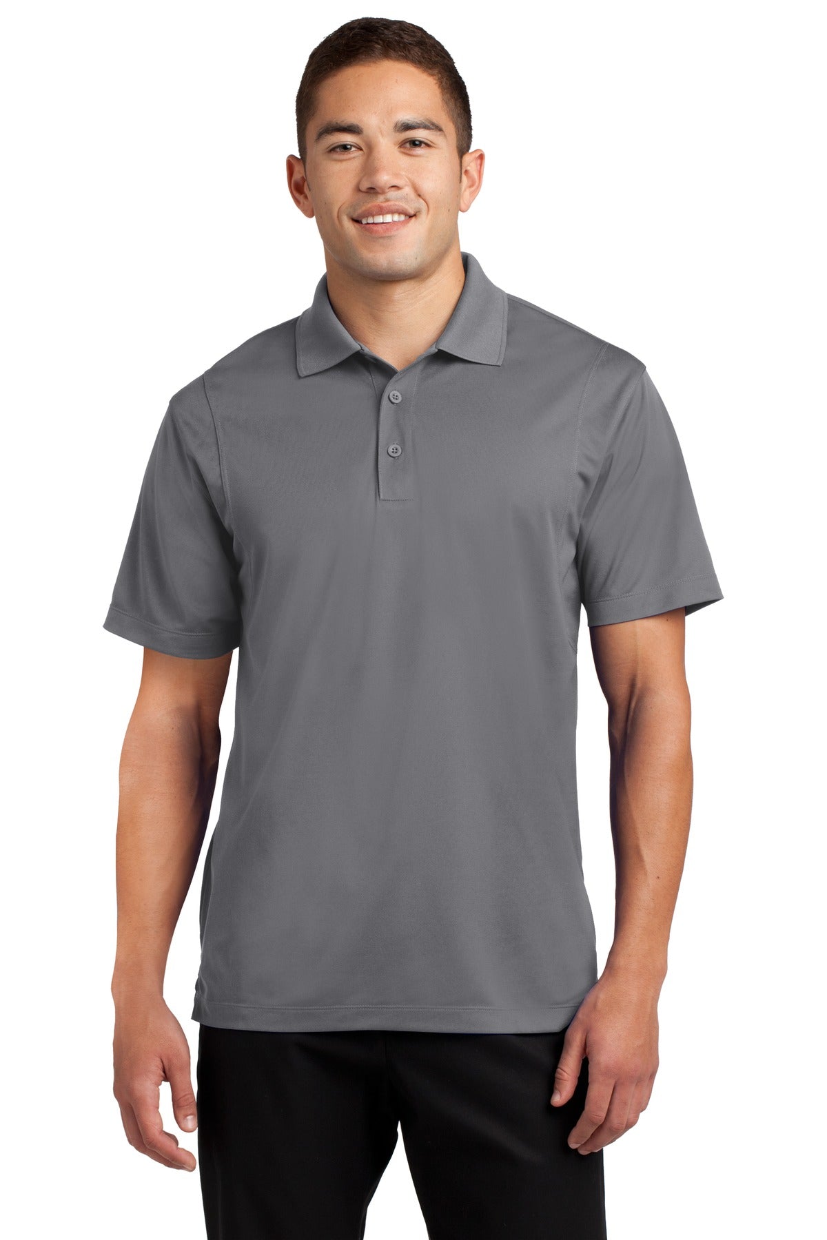 Front View of Grey Concrete Sport-Tek Tall Micropique Sport-Wick Polo. TST650