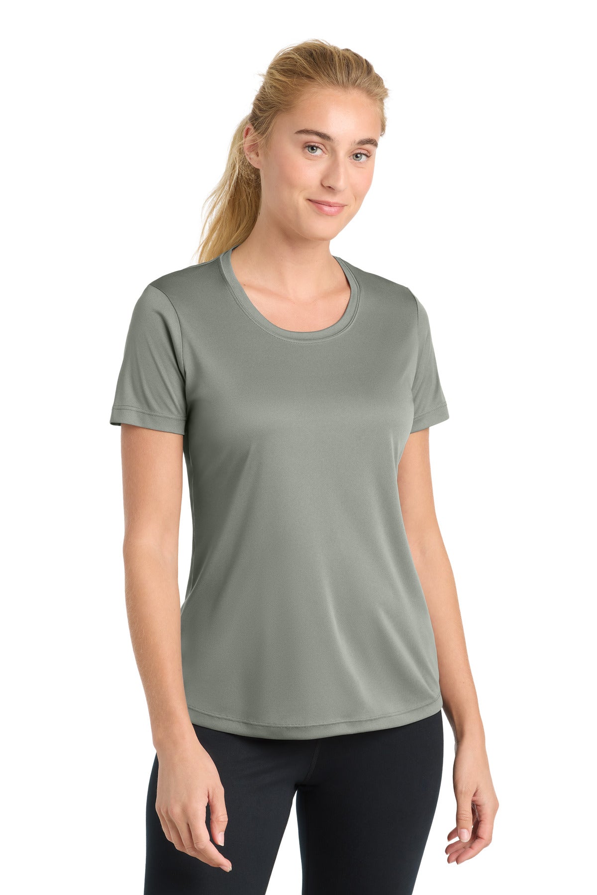 Front View of Grey Concrete Sport-Tek Women's PosiCharge Competitor Tee. LST350