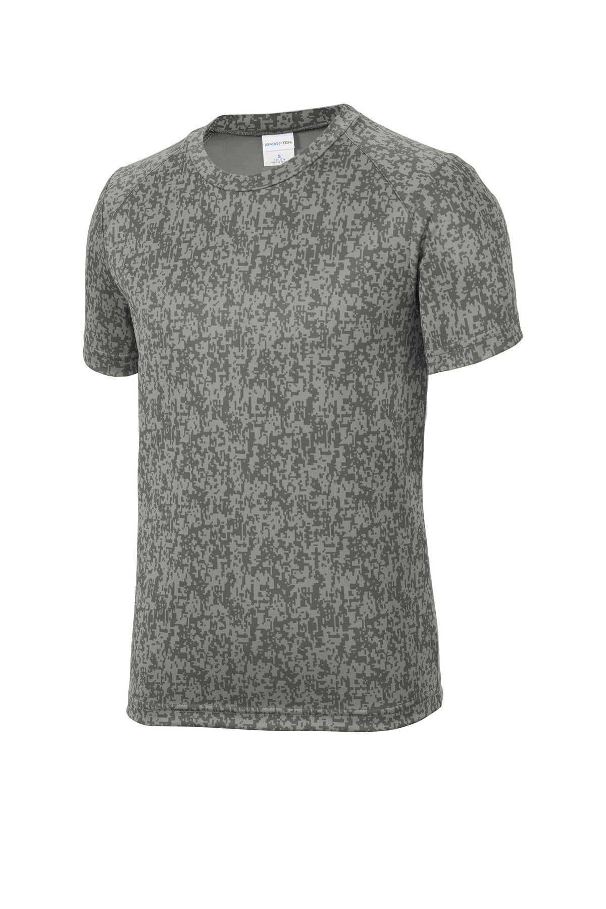 Front View of Grey Concrete Sport-Tek Youth Digi Camo Tee. YST460