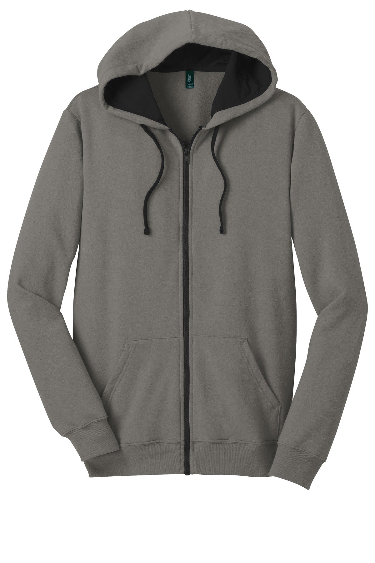 Front View of Grey District The Concert Fleece Full-Zip Hoodie. DT800