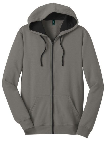Front View of Grey District The Concert Fleece Full-Zip Hoodie. DT800