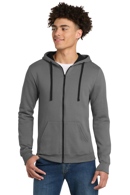 Front View of Grey District The Concert Fleece Full-Zip Hoodie. DT800