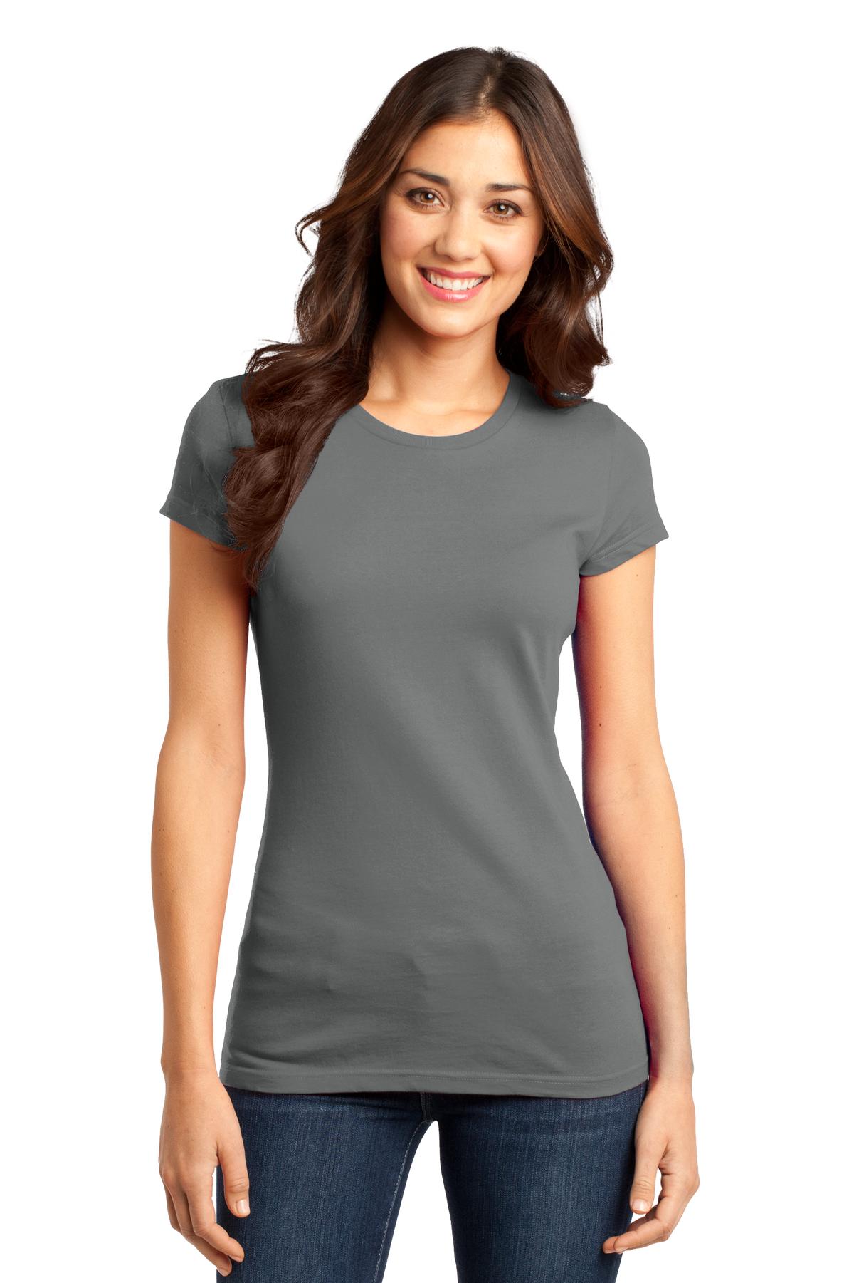 Front View of Grey District Women's Fitted Very Important Tee . DT6001