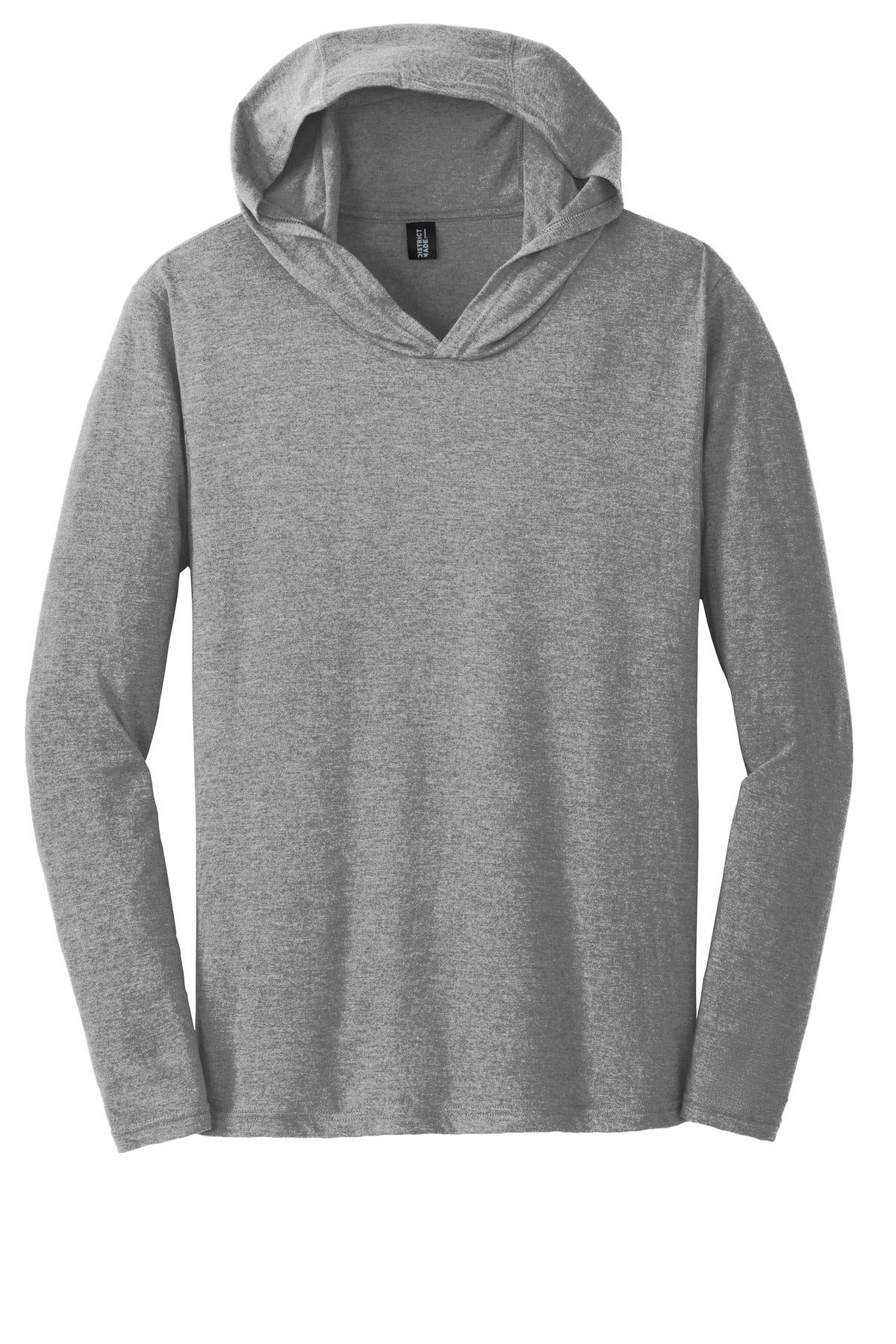 Front View of Grey Frost District Perfect Tri Long Sleeve Hoodie. DM139