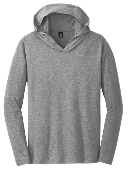 Front View of Grey Frost District Perfect Tri Long Sleeve Hoodie. DM139