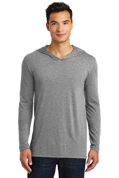 Front View of Grey Frost District Perfect Tri Long Sleeve Hoodie. DM139