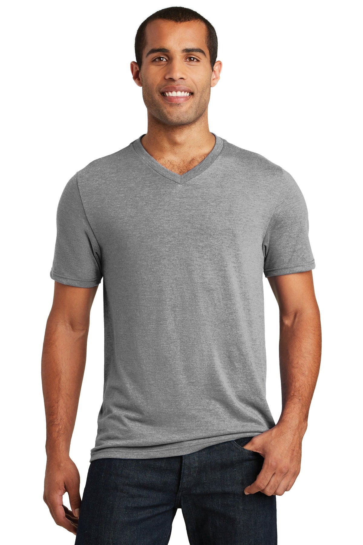 Front View of Grey Frost District Perfect Tri V-Neck Tee. DT1350