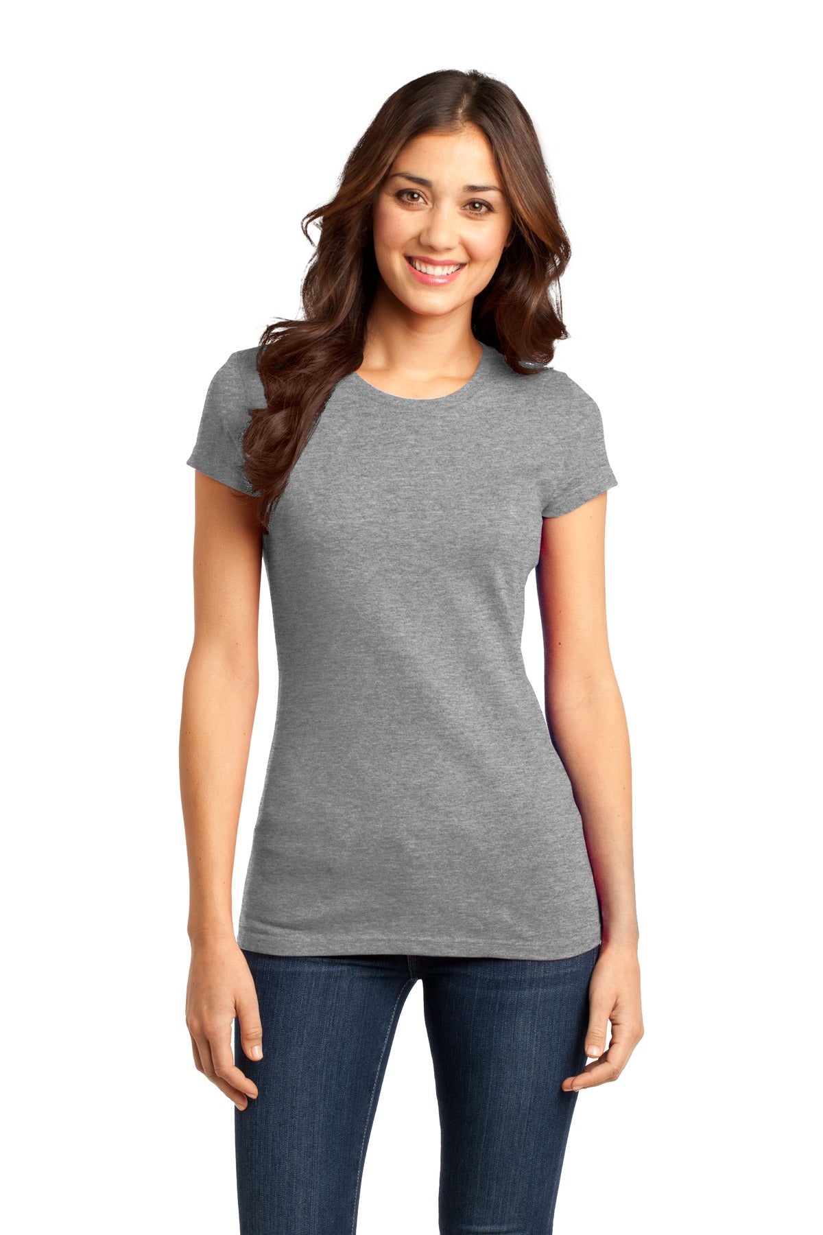 Front View of Grey Frost District Women's Fitted Very Important Tee . DT6001