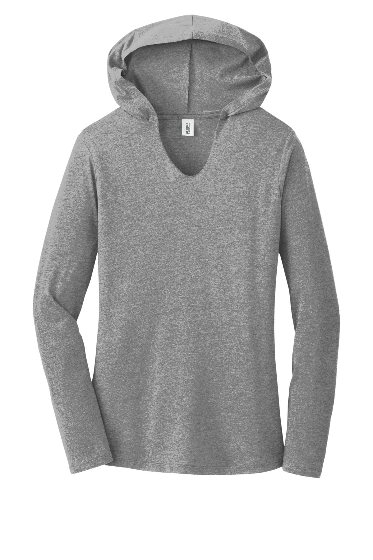 Front View of Grey Frost District Women's Perfect Tri Long Sleeve Hoodie. DM139L