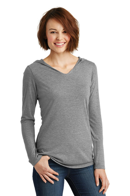 Front View of Grey Frost District Women's Perfect Tri Long Sleeve Hoodie. DM139L