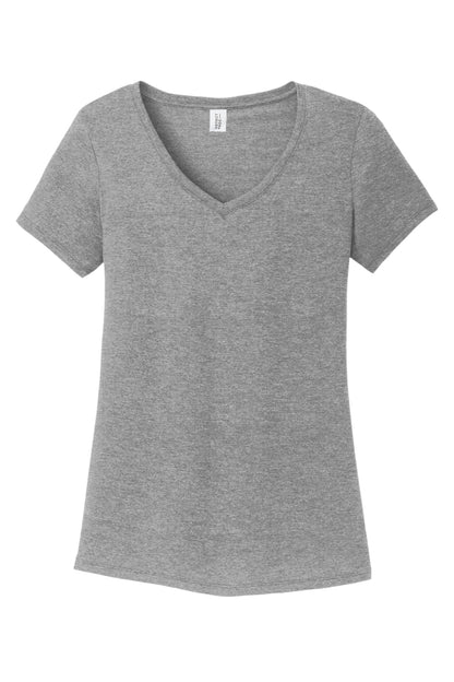 Front View of Grey Frost District Women's Perfect Tri V-Neck Tee. DM1350L