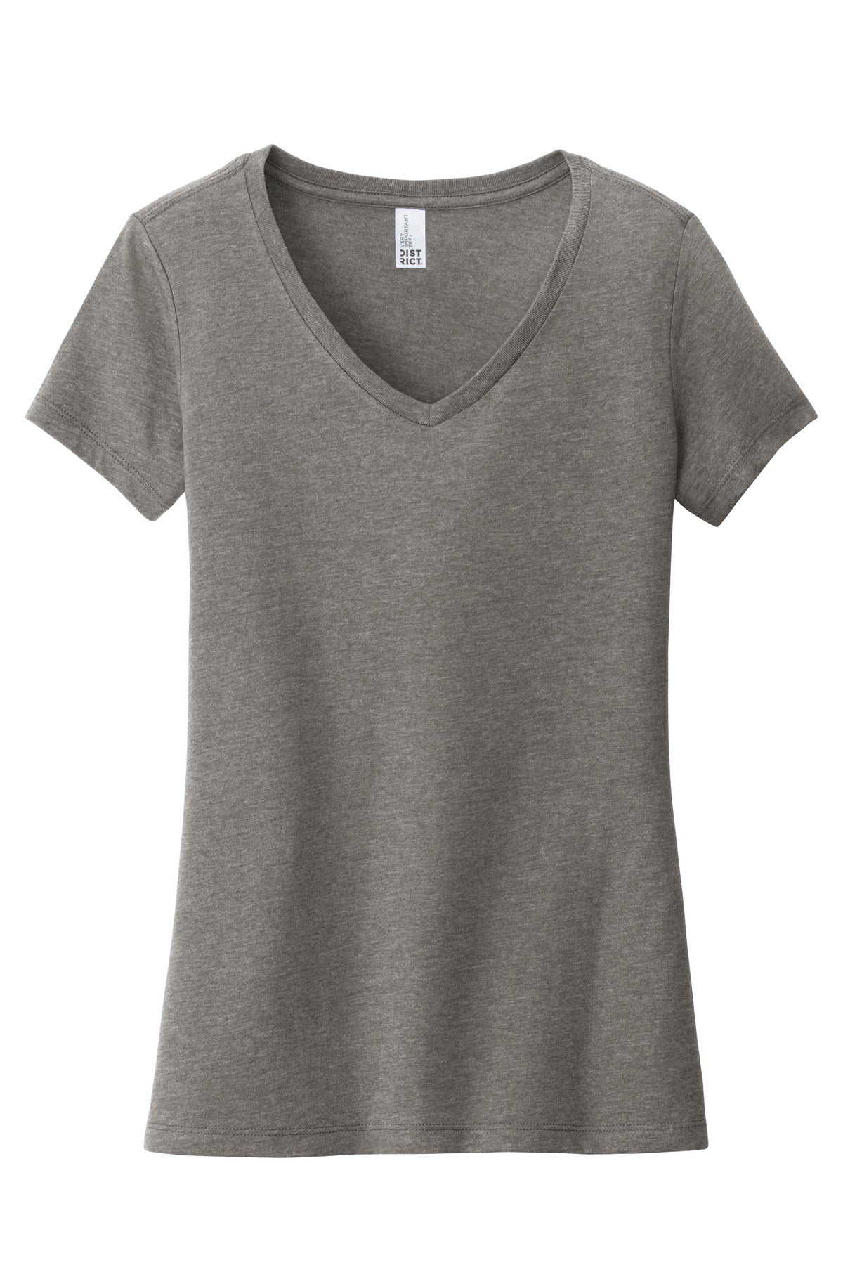 Front View of Grey Frost District Women's Very Important Tee V-Neck. DT6503