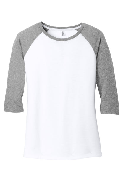 Front View of Grey Fr/White District Women's Perfect Tri 3/4-Sleeve Raglan. DM136L
