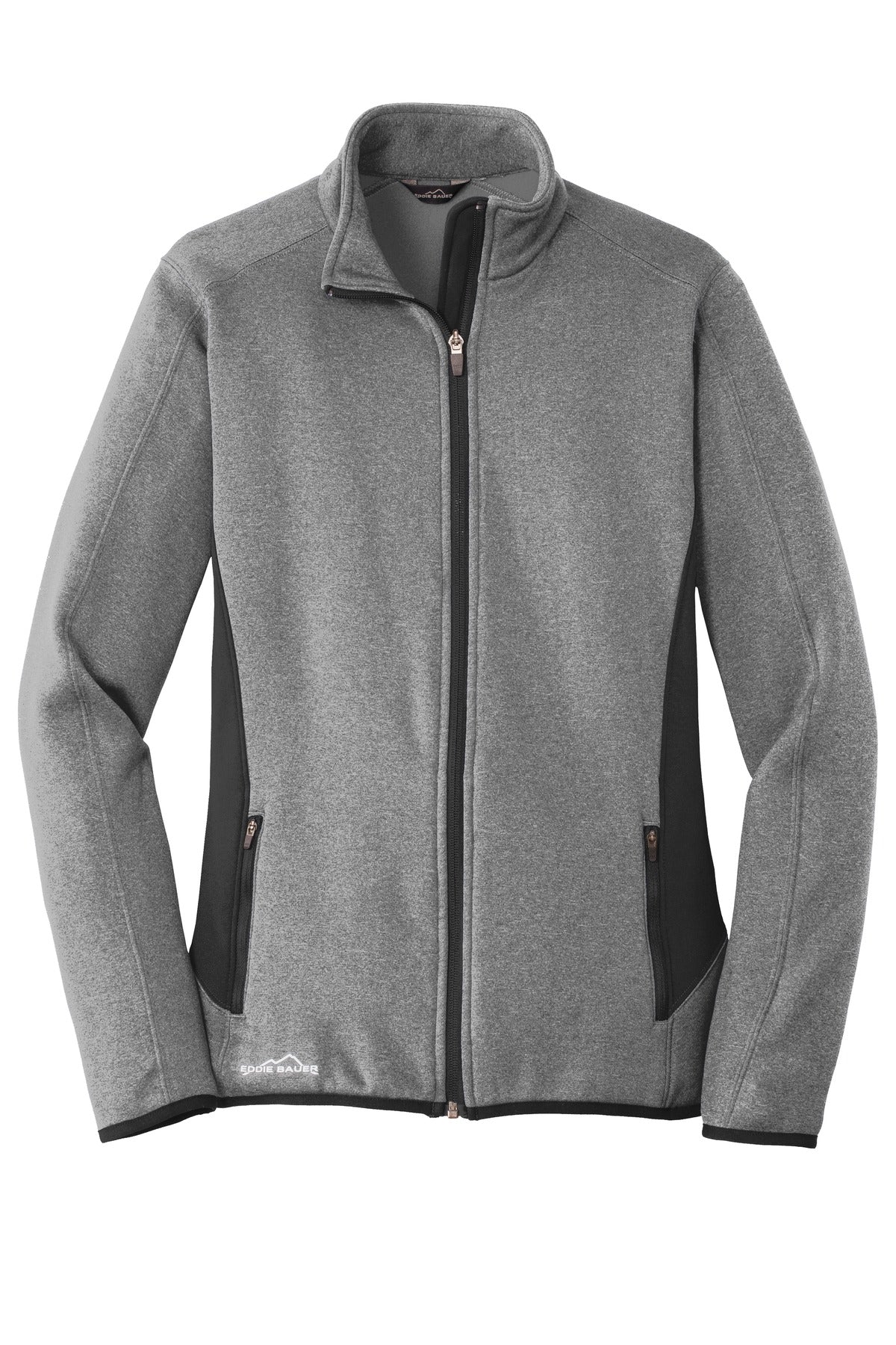 Front View of Grey Heather Eddie Bauer Women's Full-Zip Heather Stretch Fleece Jacket. EB239