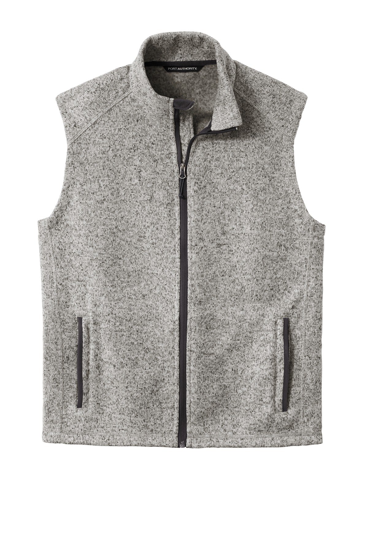 Front View of Grey Heather Port Authority Sweater Fleece Vest F236