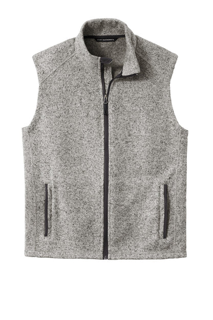 Front View of Grey Heather Port Authority Sweater Fleece Vest F236