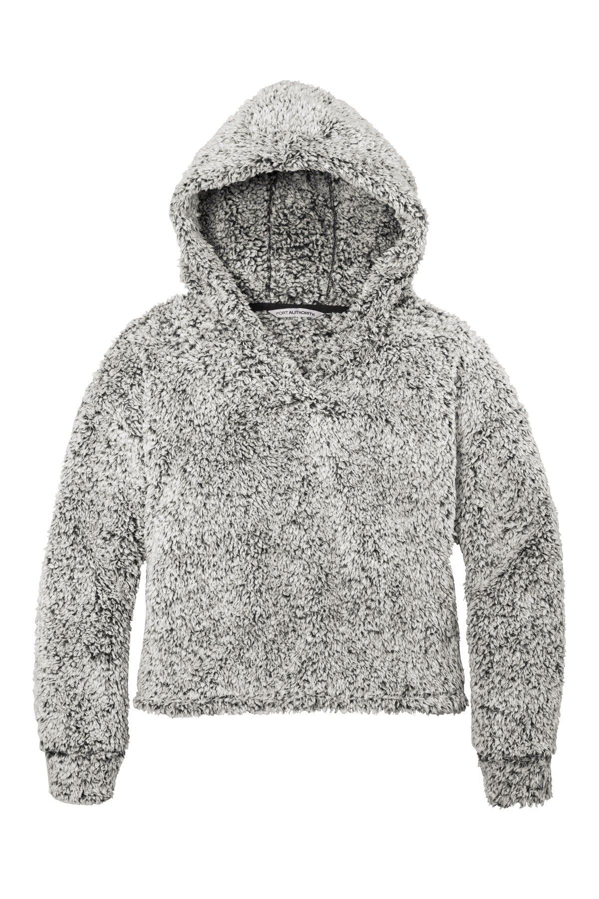 Front View of Grey Heather Port Authority Women's Cozy Fleece Hoodie. L132