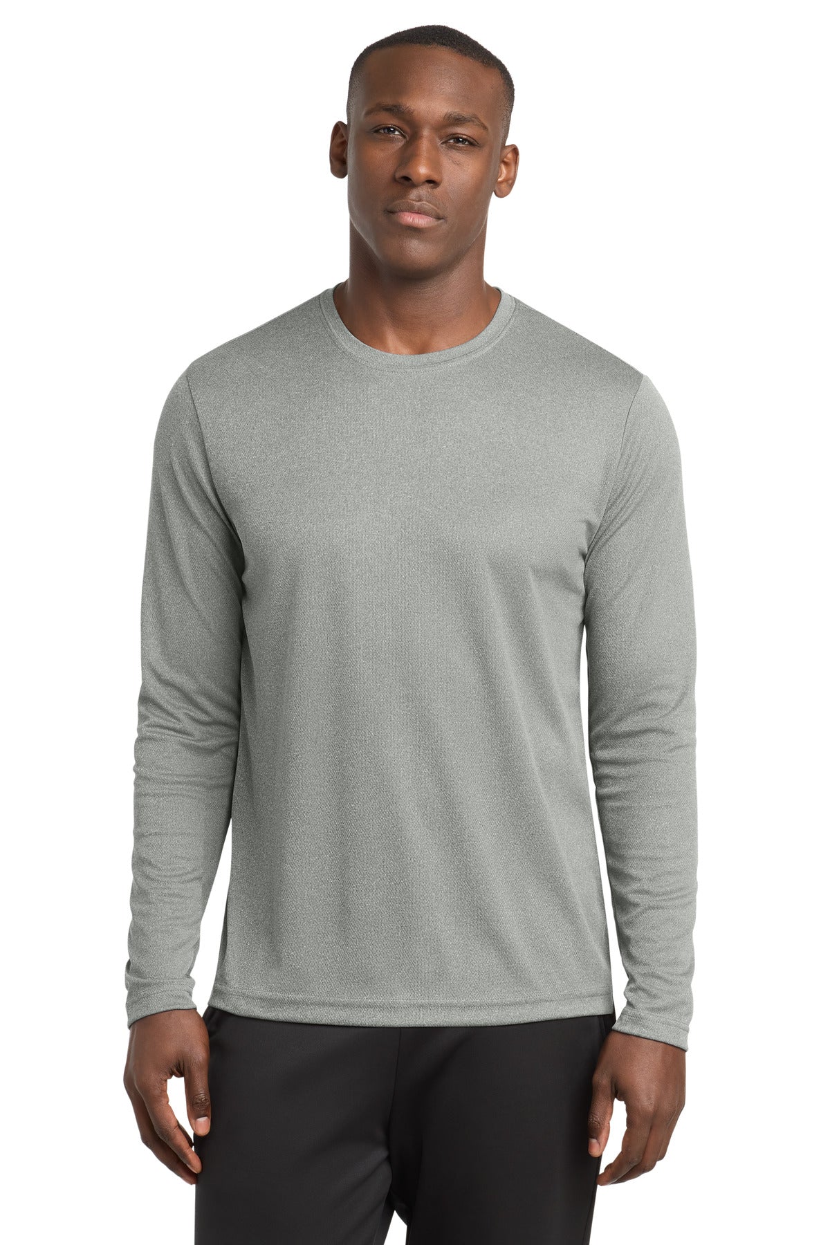 Front View of Grey Heather Sport-Tek PosiCharge RacerMesh Long Sleeve Tee. ST340LS