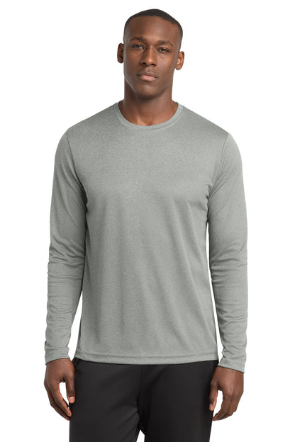 Front View of Grey Heather Sport-Tek PosiCharge RacerMesh Long Sleeve Tee. ST340LS