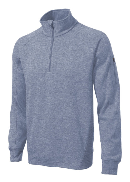 Front View of Grey Heather Sport-Tek Tech Fleece 1/4-Zip Pullover. F247