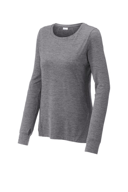 Front View of Grey Hthr Sport-Tek Women's Exchange 1.5 Long Sleeve Crew LST710