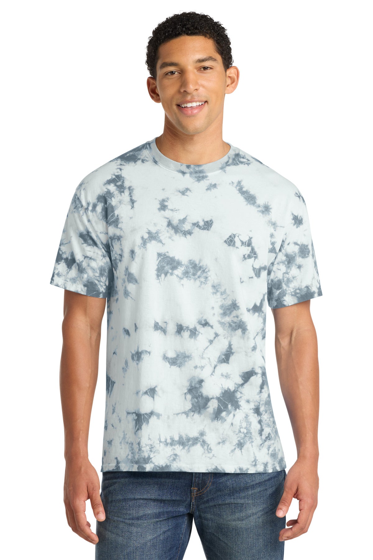 Front View of Grey Port & Company Crystal Tie-Dye Tee PC145