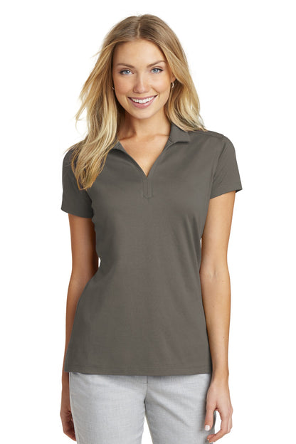 Front View of Grey Smoke Port Authority Women's Rapid Dry Mesh Polo. L573