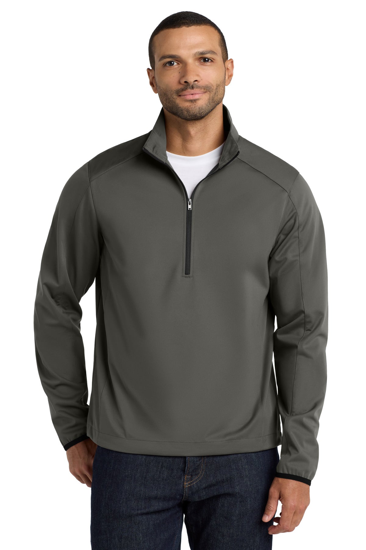 Front View of Grey Steel Port Authority Active 1/2-Zip Soft Shell Jacket. J716