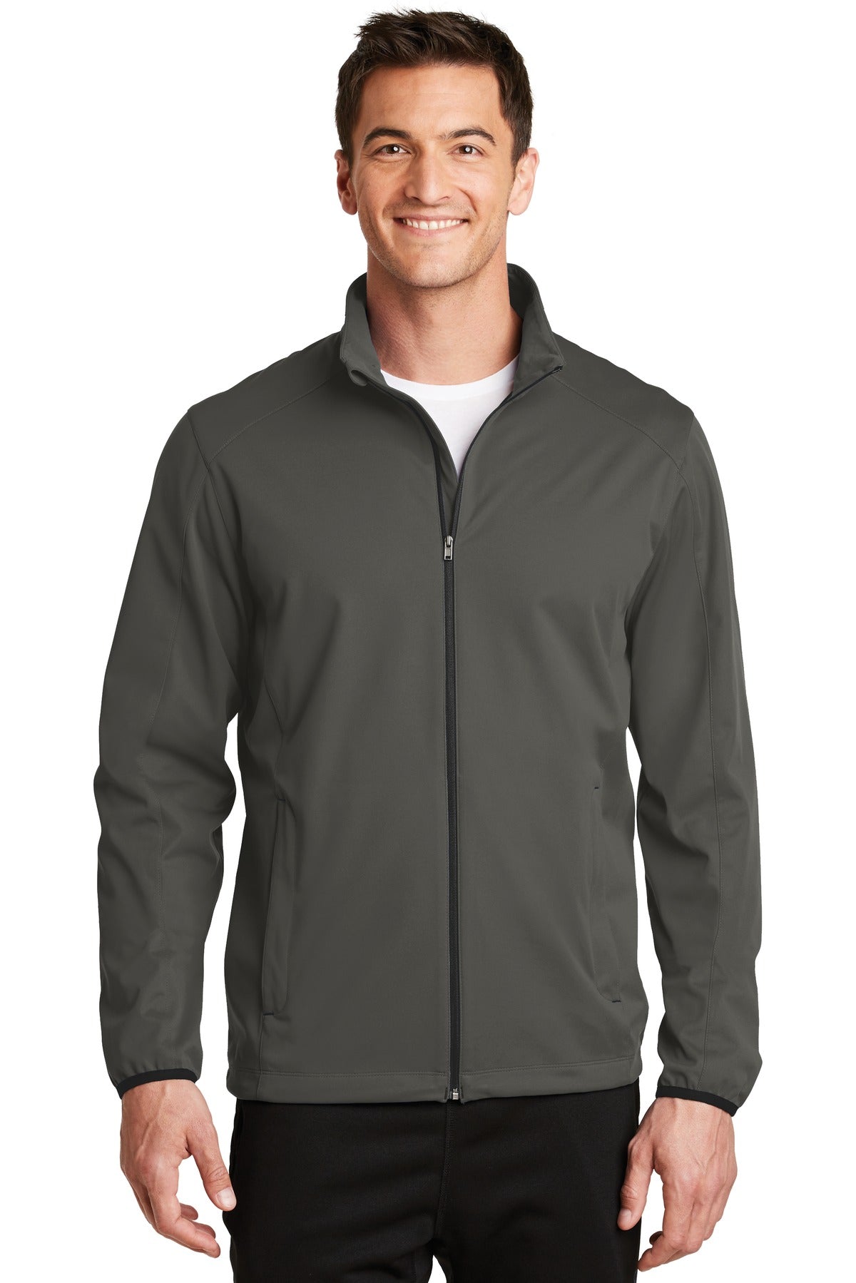 Front View of Grey Steel Port Authority Active Soft Shell Jacket. J717