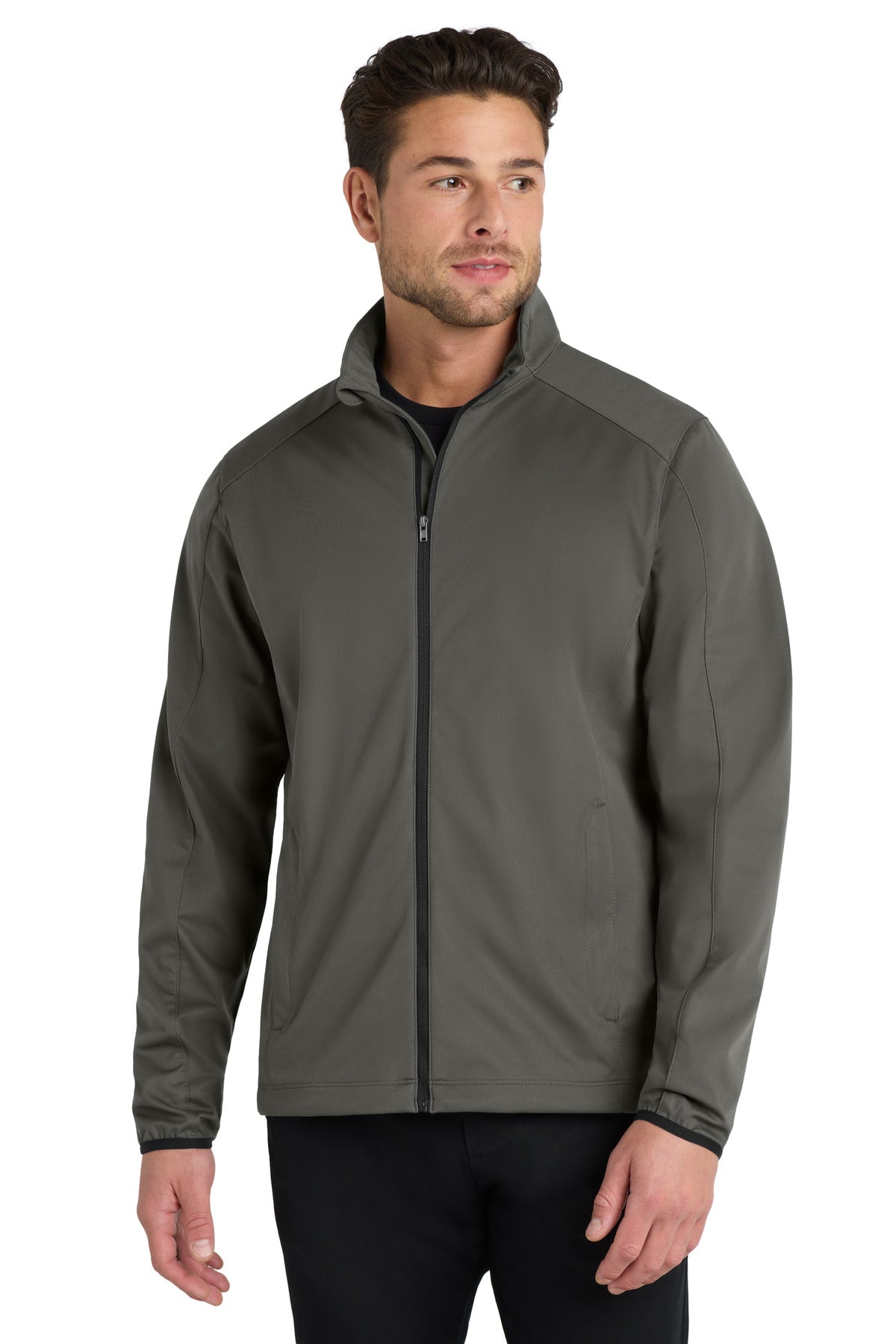 Front View of Grey Steel Port Authority Active Soft Shell Jacket. J717