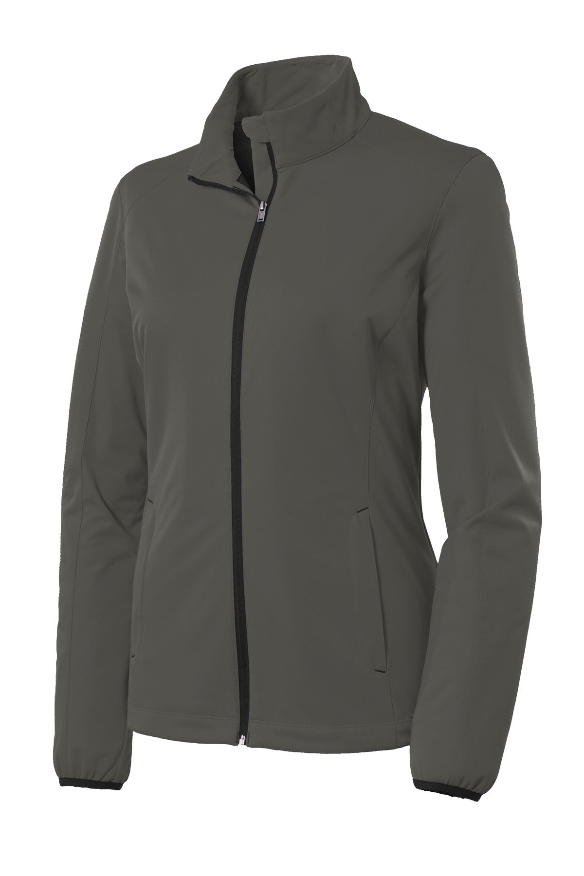 Front View of Grey Steel Port Authority Women's Active Soft Shell Jacket. L717