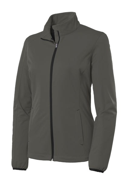 Front View of Grey Steel Port Authority Women's Active Soft Shell Jacket. L717