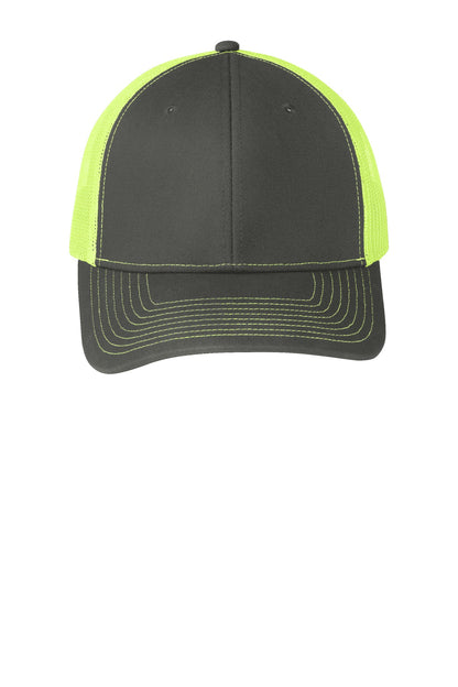 Front View of Grey Steel/NYl Port Authority Snapback Trucker Cap. C112