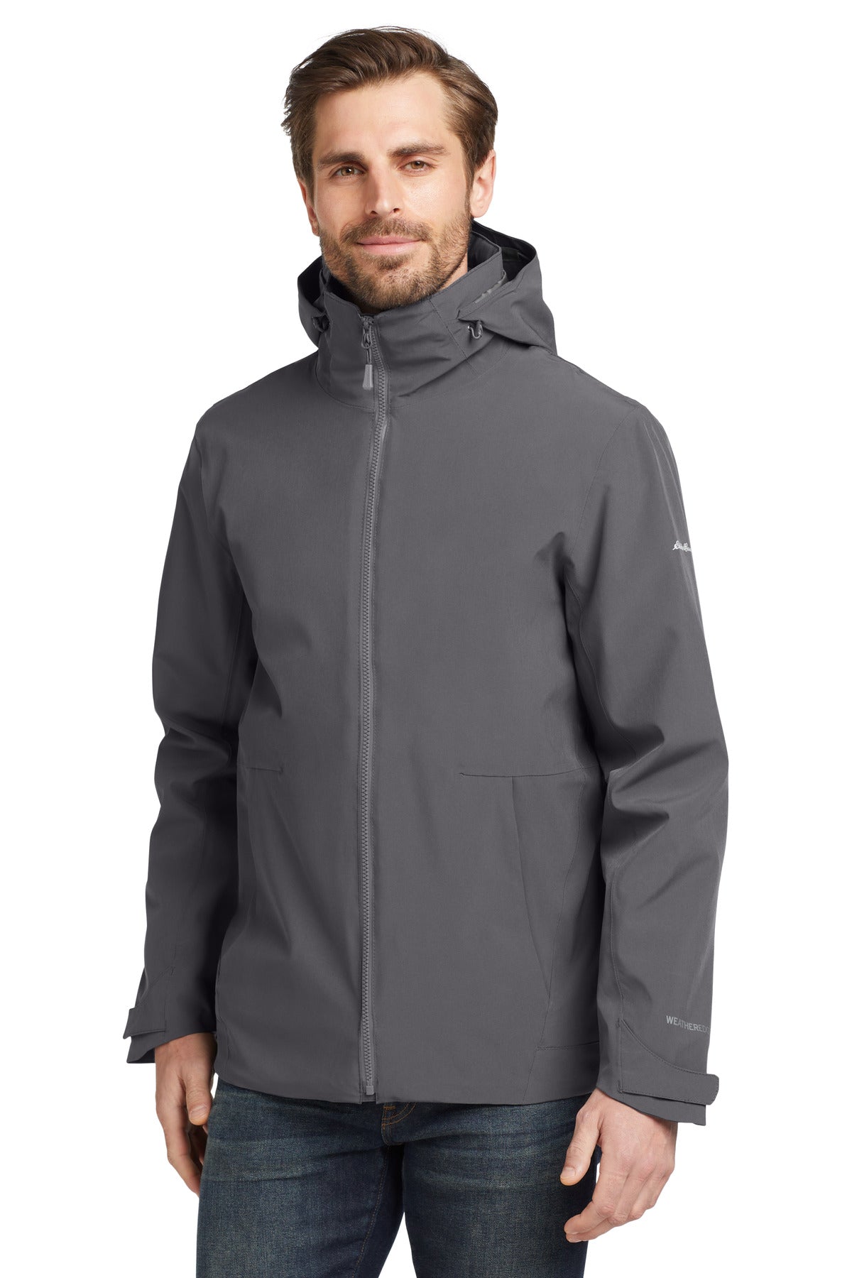 Front View of Grey St/Met Gy Eddie Bauer WeatherEdge 3-in-1 Jacket EB656