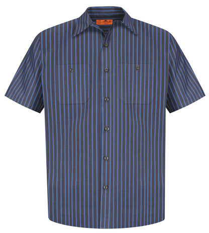 Front View of Grey/Blue Red Kap Short Sleeve Striped Industrial Work Shirt. CS20
