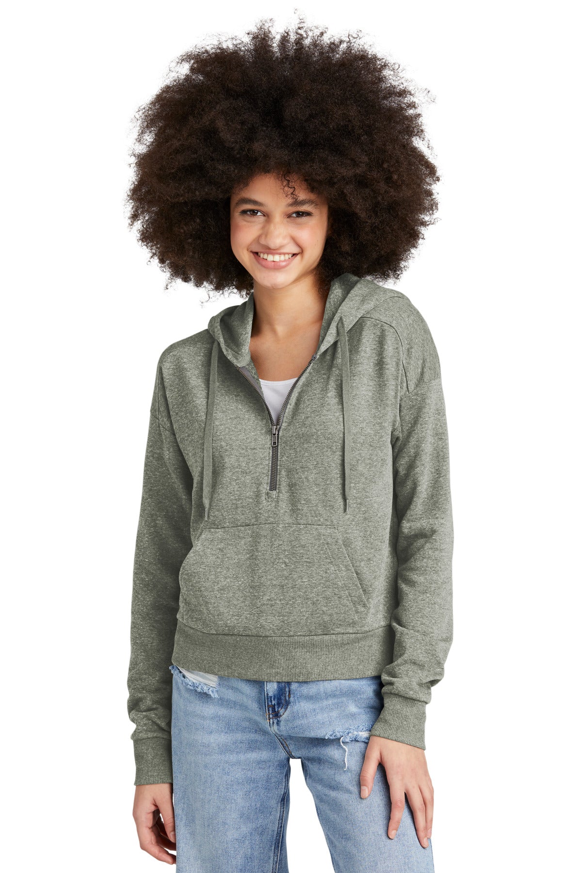 Front View of GreyFrost District Women's Perfect Tri Fleece 1/2-Zip Pullover DT1311