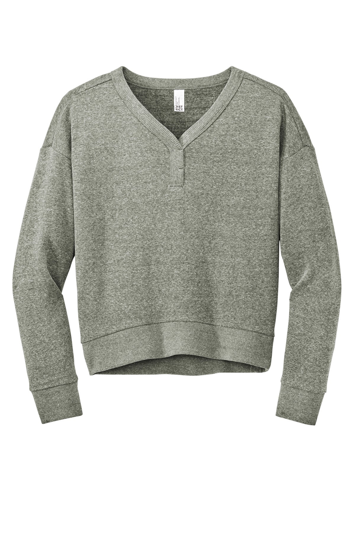Front View of GreyFrost District Women's Perfect Tri Fleece V-Neck Sweatshirt DT1312