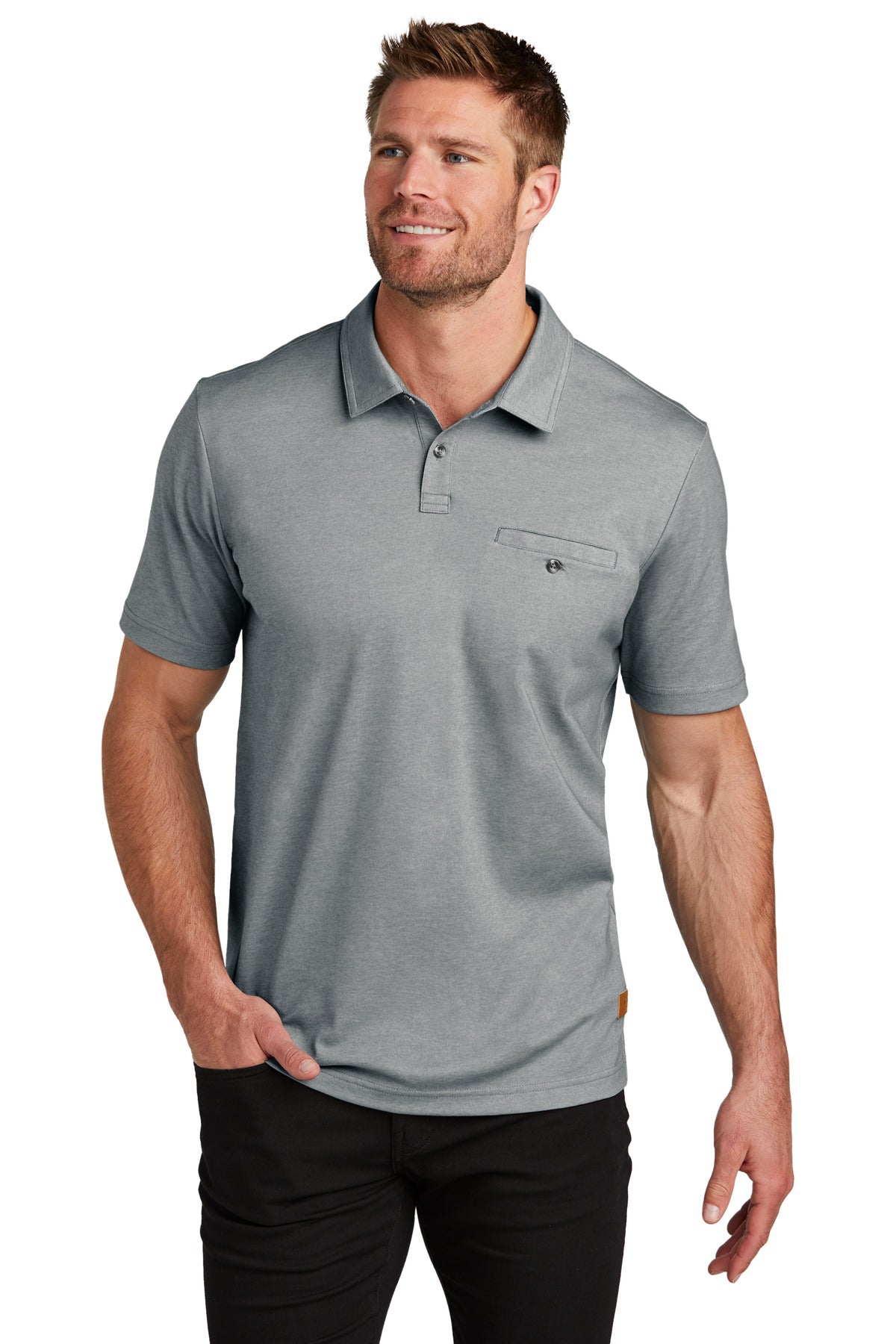 Front View of GreyHthr TravisMathew Sunsetters Pocket Polo TM1MZ344