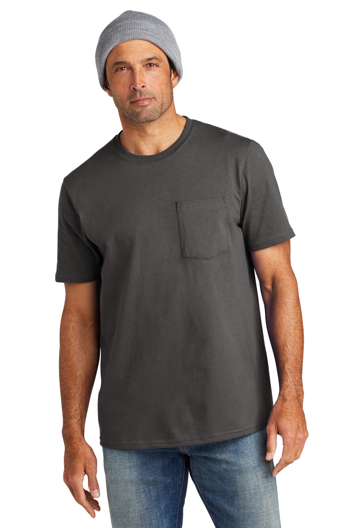 Front View of GreySteel Volunteer Knitwear All-American Pocket Tee VL100P