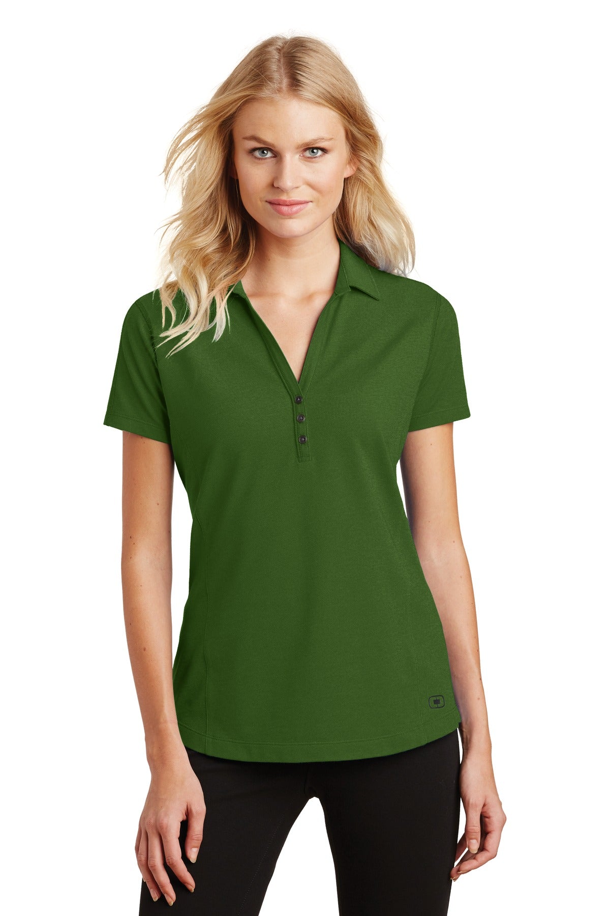 Front View of Gridiron Green OGIO Women's Onyx Polo. LOG126